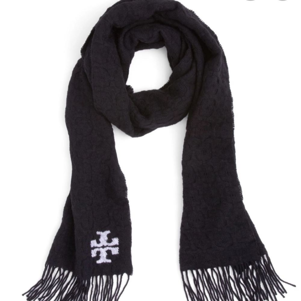 Tory Burch "Whipstitch T" Merino Wool Scarf
